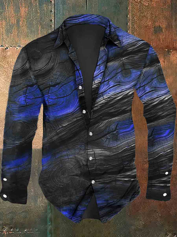 Men's Abstract Woodgrain Print Casual Long Sleeve Shirt