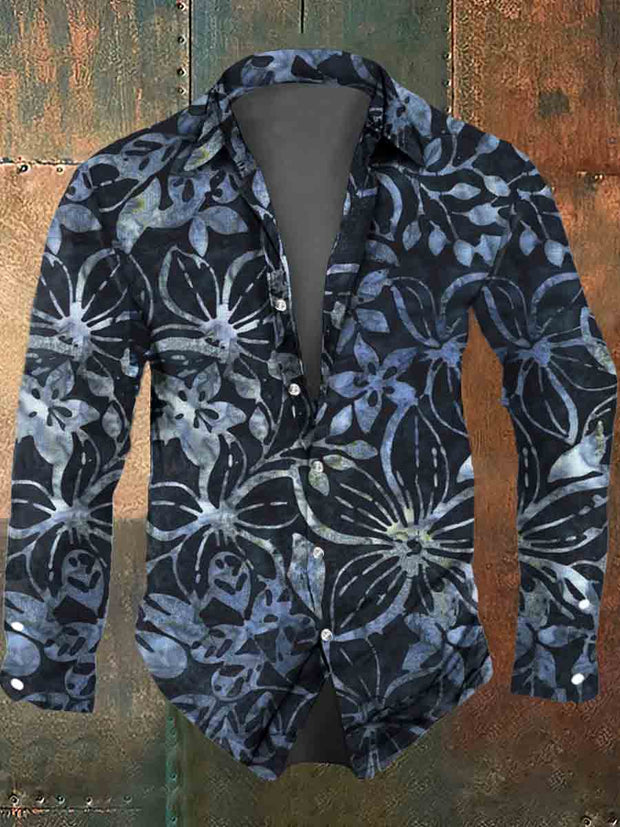 Men's Abstract Floral Print Casual Long Sleeve Shirt