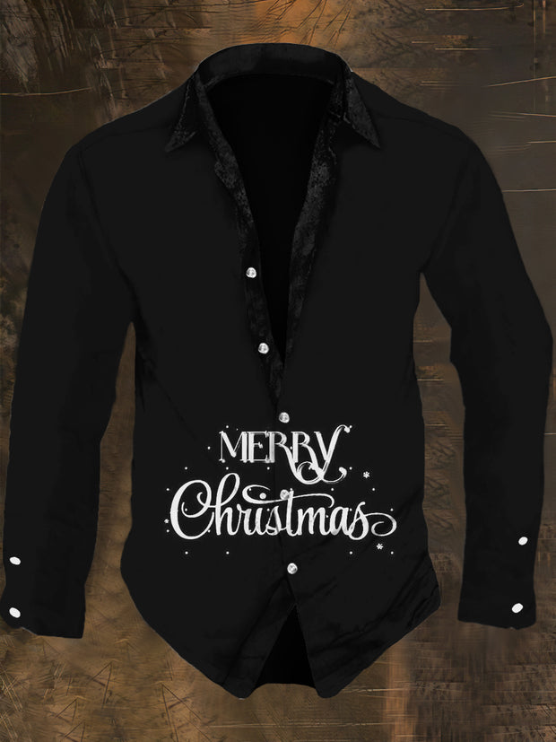 Men's Merry Christmes Print Long Sleeve Shirt