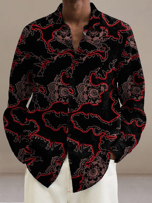 Men's Retro Abstract Art Printed Casual Fashion Collar Shirt Long Sleeve