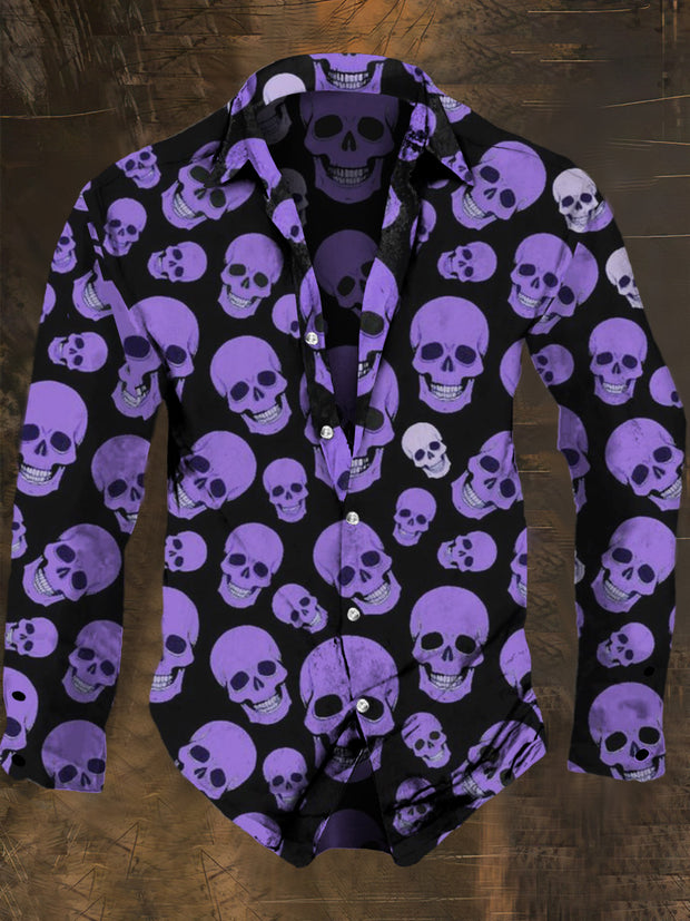 Men's Retro Skull Print Casual Shirt Long Sleeve