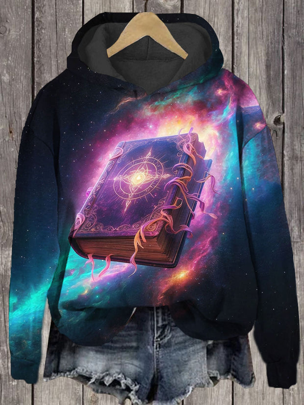 Unisex Starry Sky Magic Book Print Casual Hooded Sweatshirt