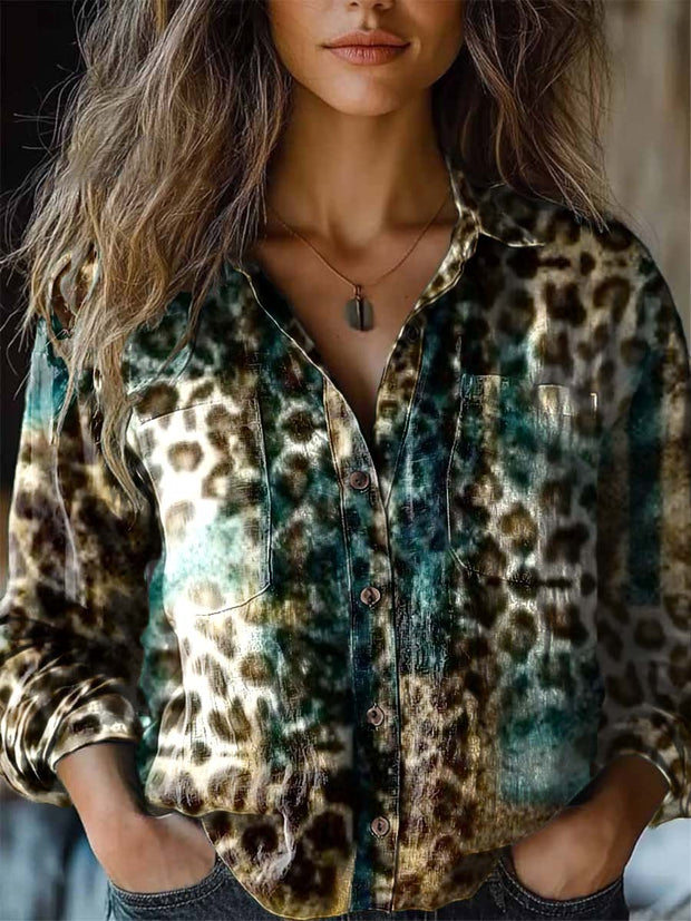 Women's delicate leopard print fashion print long sleeve shirt