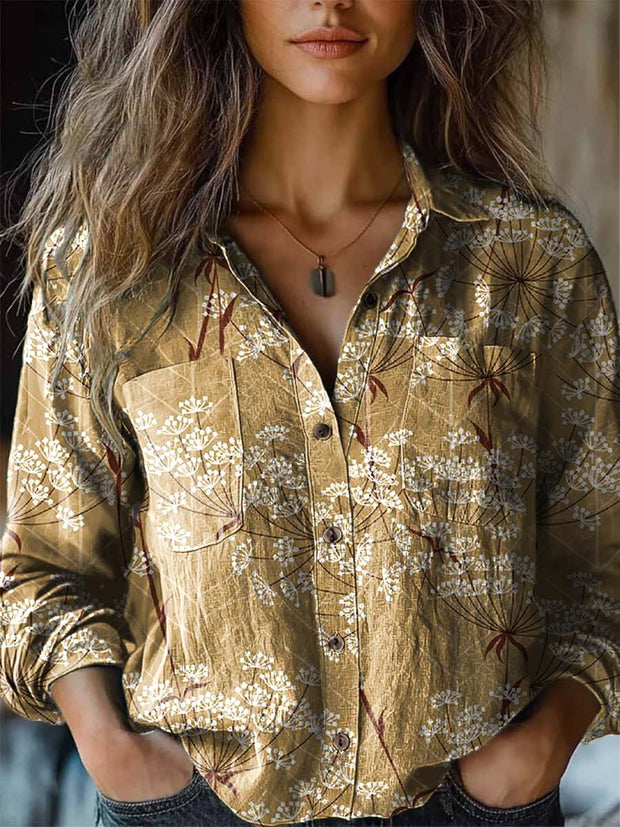 Women's fashionable, simple, versatile, floral-print long-sleeved shirt