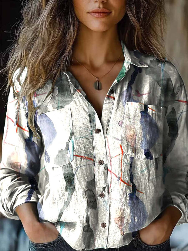 Women's simple, trendy, versatile printed long-sleeved shirt