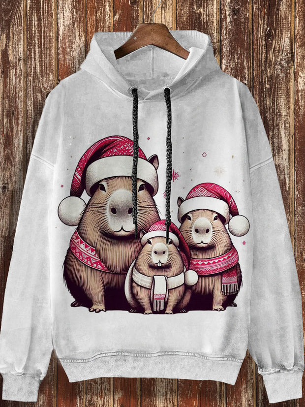 Unisex Christmas Cartoon Printed Casual And Fashionable Hooded Sweatshirt