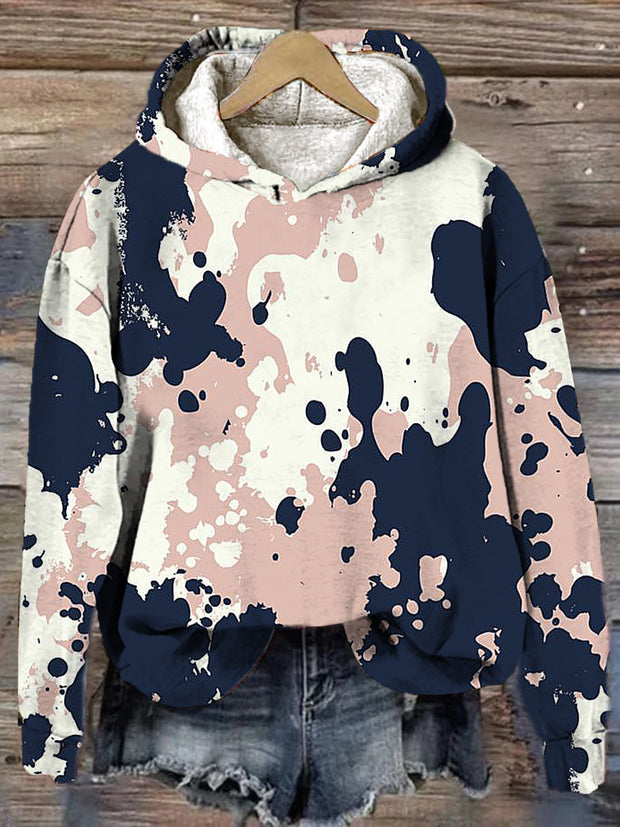 Womens' Abstract Vintage Camouflage Print Hooded Long Sleeved Sweatshirt