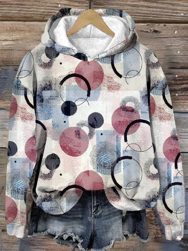 Womens' Abstract Retro Polka Dots Print Hooded Long Sleeved Sweatshirt