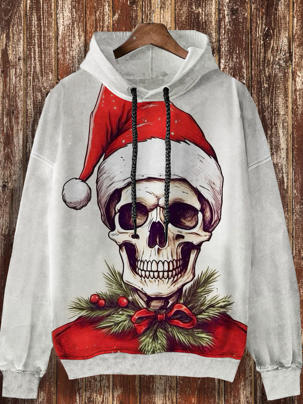 Unisex Christmas Skull Print Casual Fashion Long Sleeved Hooded Sweatshirt