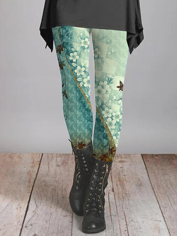 Women's Leggings Print Flower Full Length Apple Green All Seasons